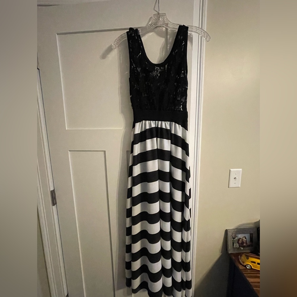 Elegant Black and White Striped Dress